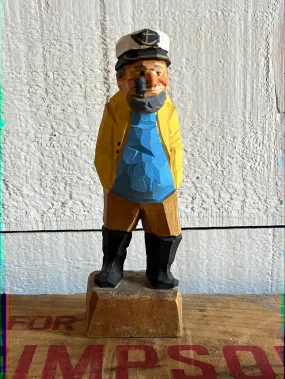 Vintage Wooden Fisherman - Blue Shirt   Yellow Coat