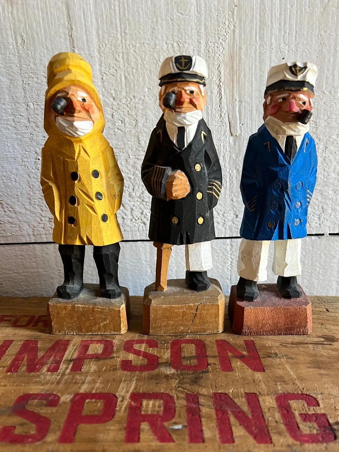 Vintage Wooden Fisherman - Yellow Coat   Hat