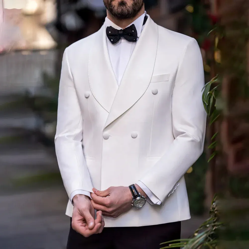 Wiaofellas  -  Fashion Men Blazer 1 Piece Solid Color Chic Shawl Lapel Double Breasted Coat Slim Prom Party Dinner Wedding Elegant Jacket