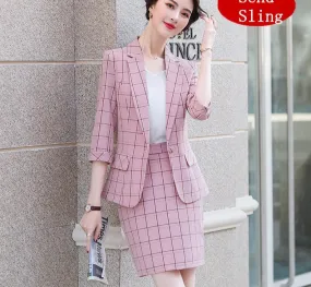 Wjczt Women Large Size 2 Pcs Plaid Blazer Set Summer 2022 Korean Office Lady Graceful Suit Coat  Shorts or Skirts Sets Work OL Outfits