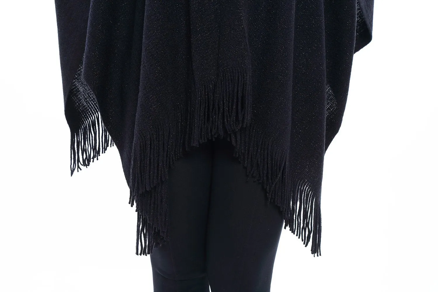 Women's Knitted Kimono Cardigan Cape Solid Navy with Golden Threads CAR203