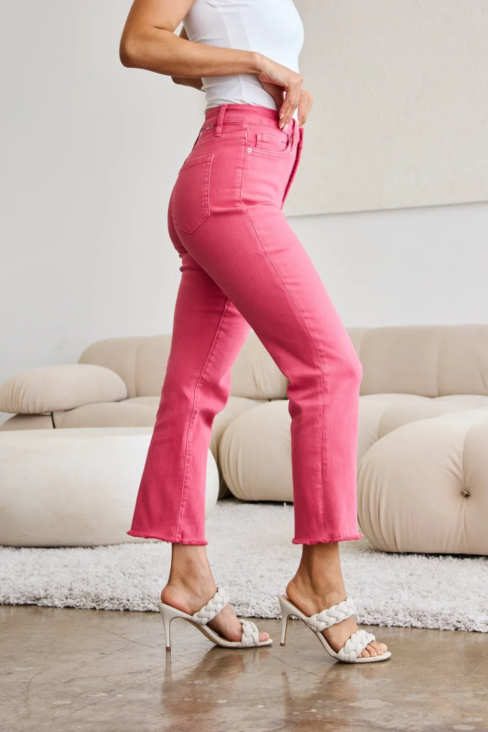Women's RFM Crop Dylan Full Size Tummy Control High Waist Raw Hem Jeans
