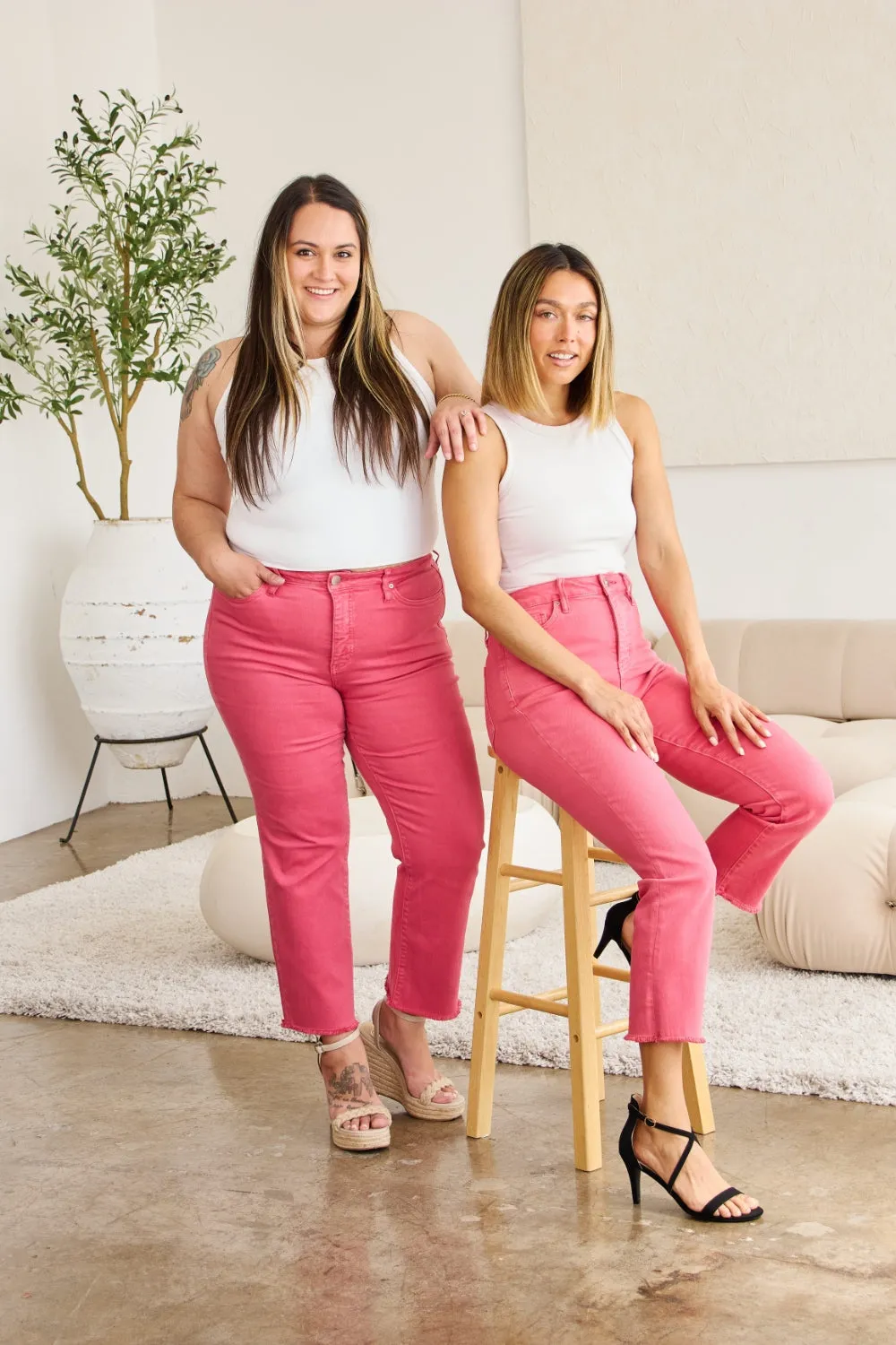 Women's RFM Crop Dylan Full Size Tummy Control High Waist Raw Hem Jeans