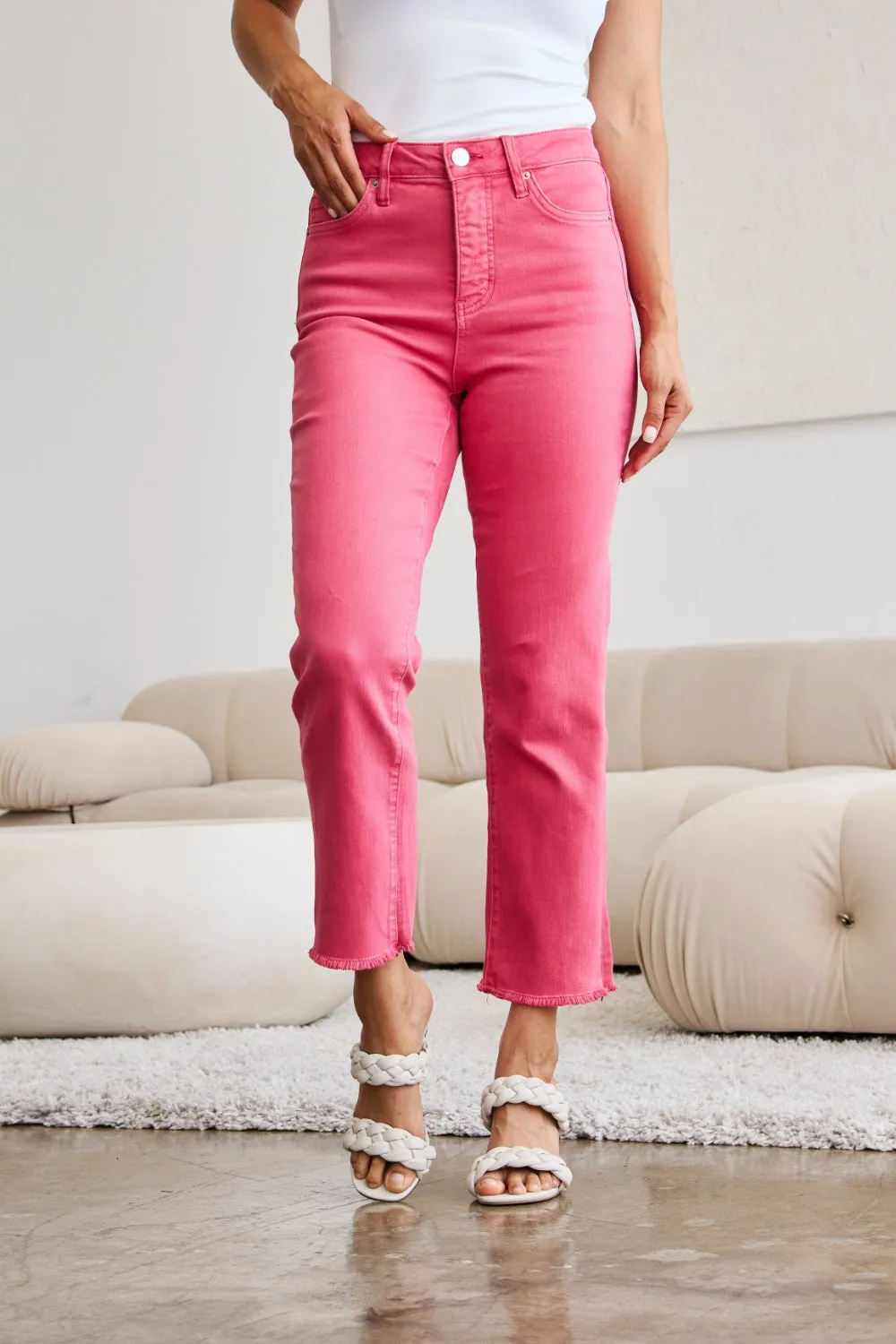Women's RFM Crop Dylan Full Size Tummy Control High Waist Raw Hem Jeans