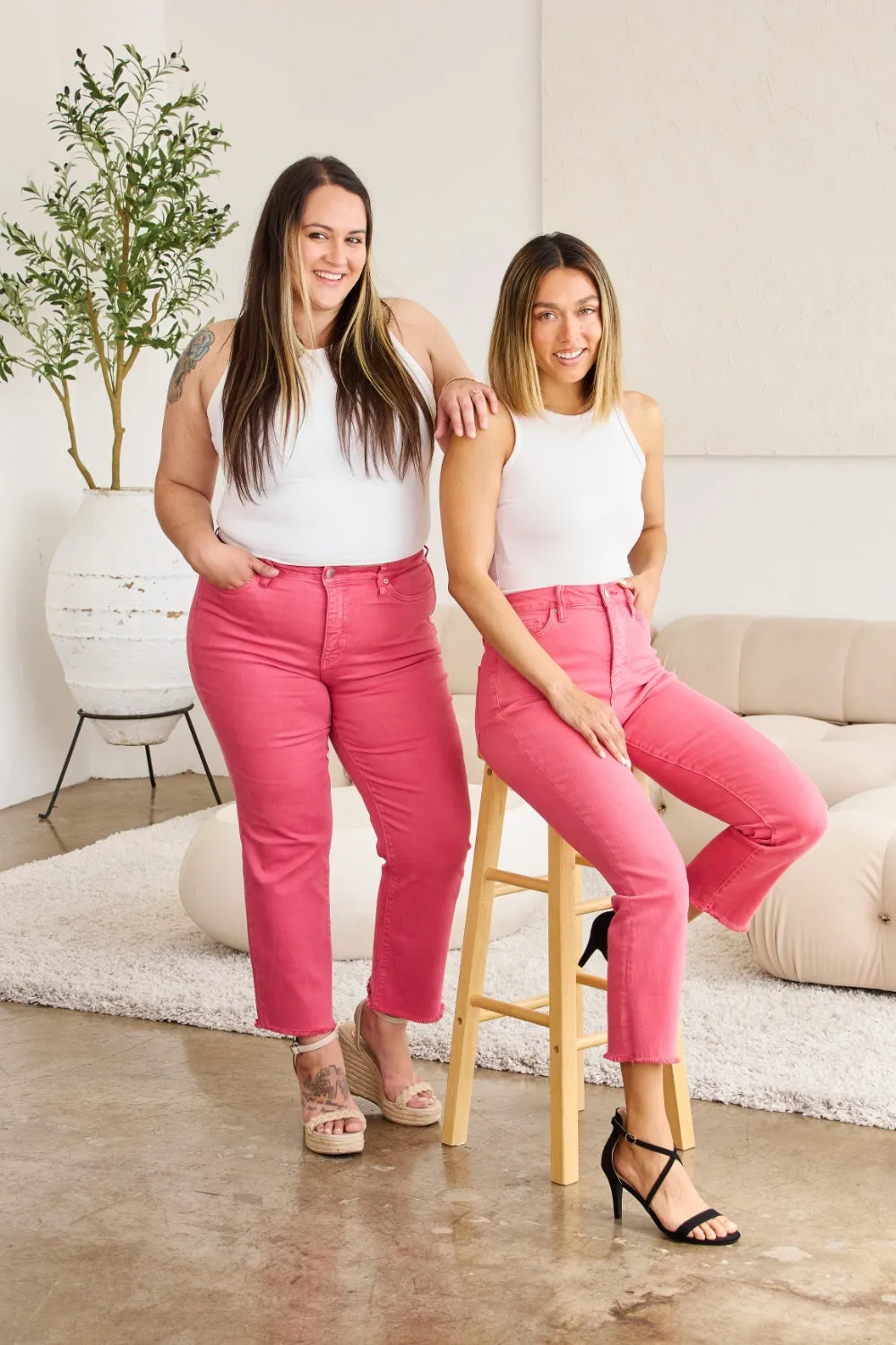 Women's RFM Crop Dylan Full Size Tummy Control High Waist Raw Hem Jeans