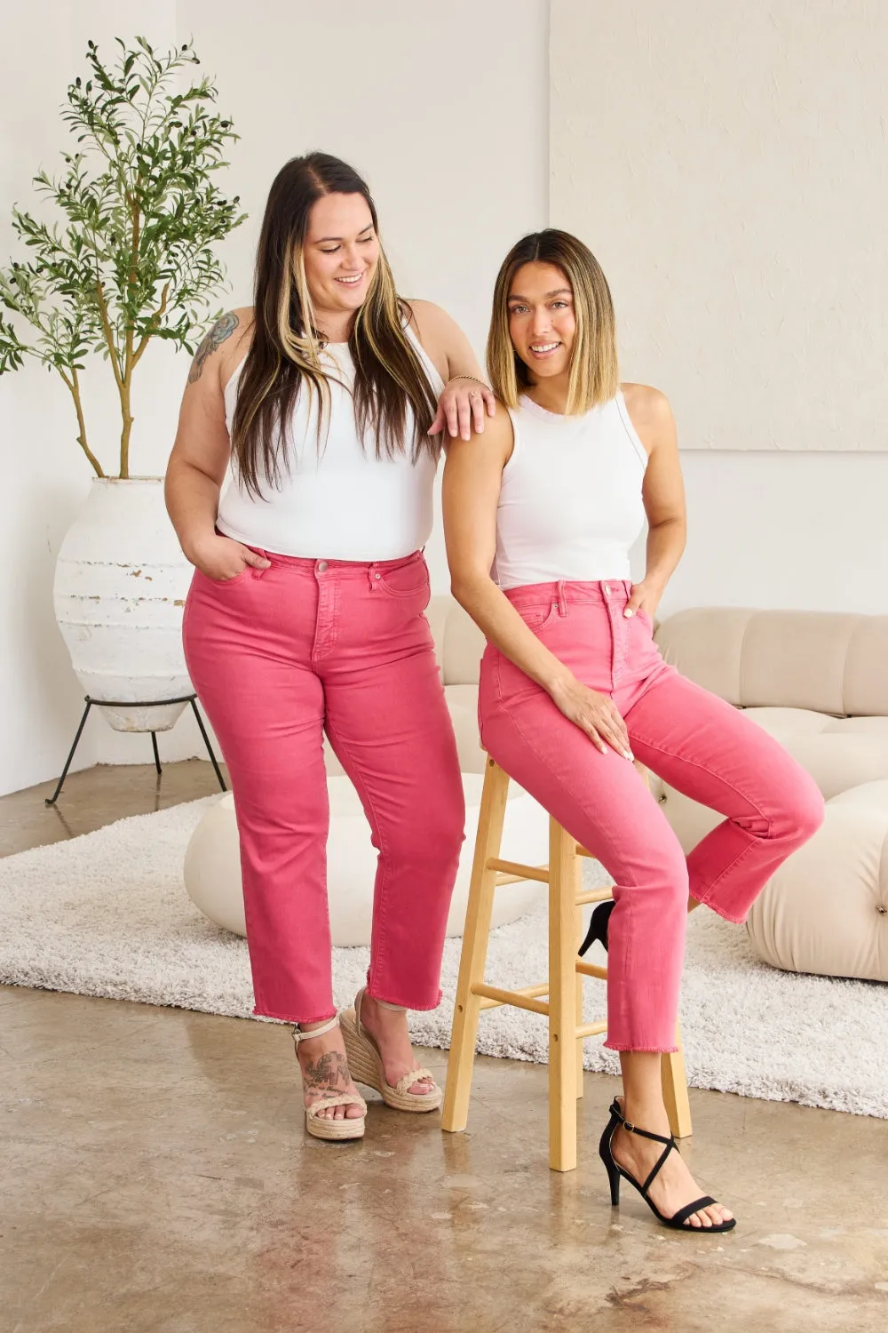 Women's RFM Crop Dylan Full Size Tummy Control High Waist Raw Hem Jeans