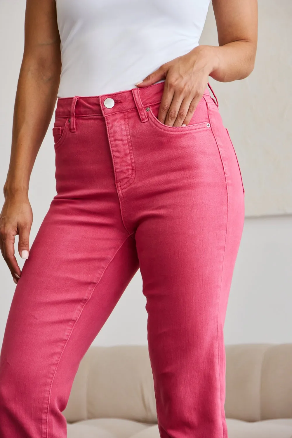 Women's RFM Crop Dylan Full Size Tummy Control High Waist Raw Hem Jeans