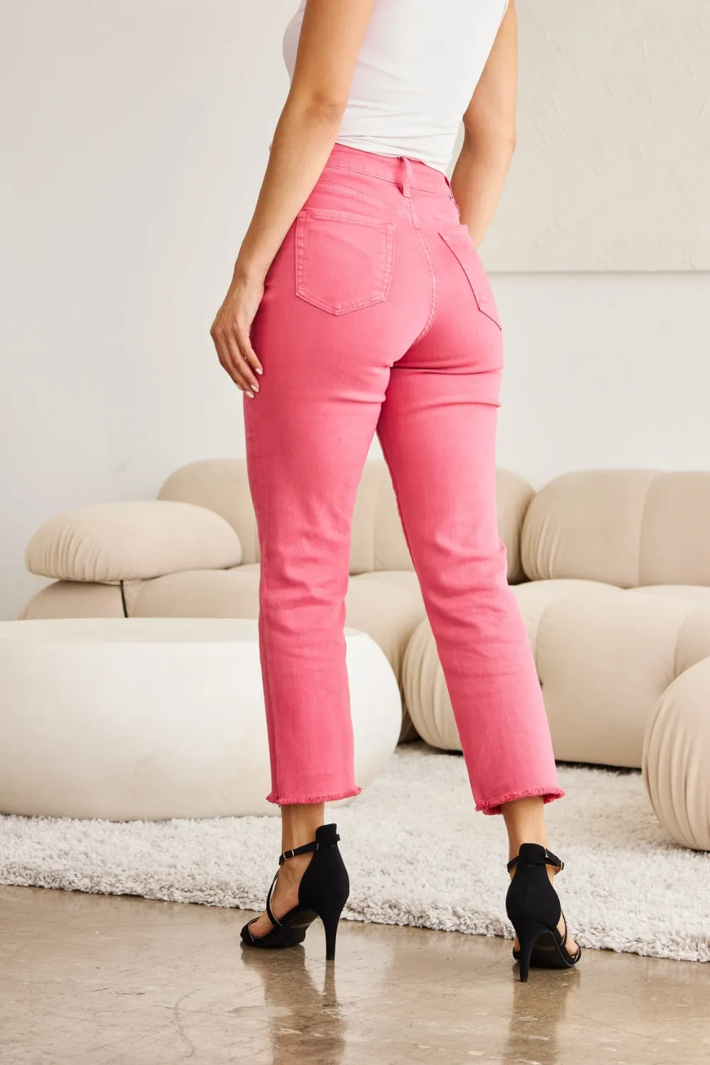 Women's RFM Crop Dylan Full Size Tummy Control High Waist Raw Hem Jeans