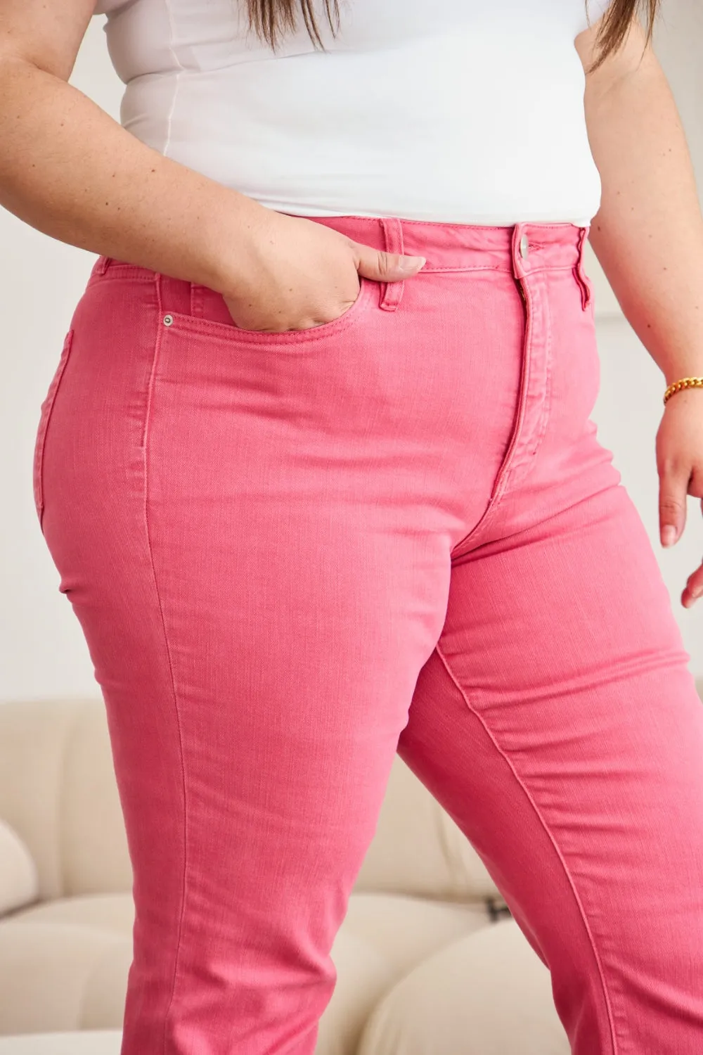 Women's RFM Crop Dylan Full Size Tummy Control High Waist Raw Hem Jeans
