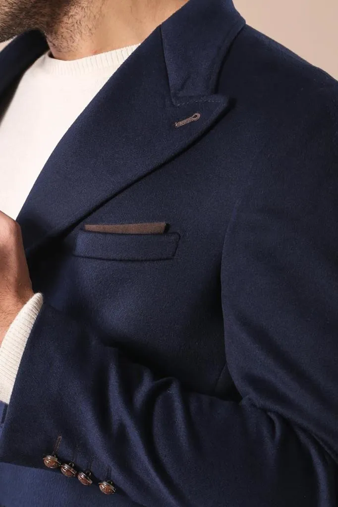 WSS Wide Pointed Collar Over Knee Navy Blue Men Coat  - Singen