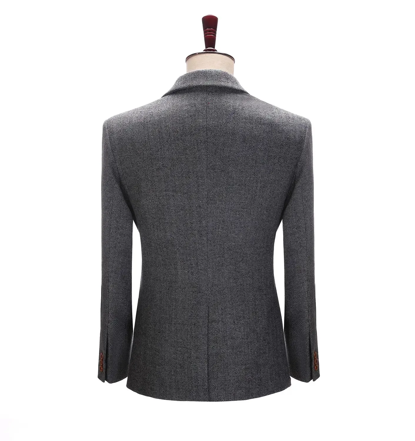 xiangtuibao Brown Men's Vintage Suits 3 Pieces Latest Coat Designs Herringbone Tweed Tuxedo Winter Formal Wedding Suits (Blazer Vest Pants)