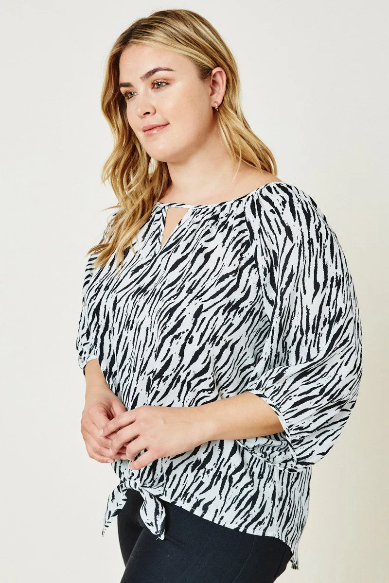Zena Plus Zebra Front Tie Career Blouse 1XL-3XL
