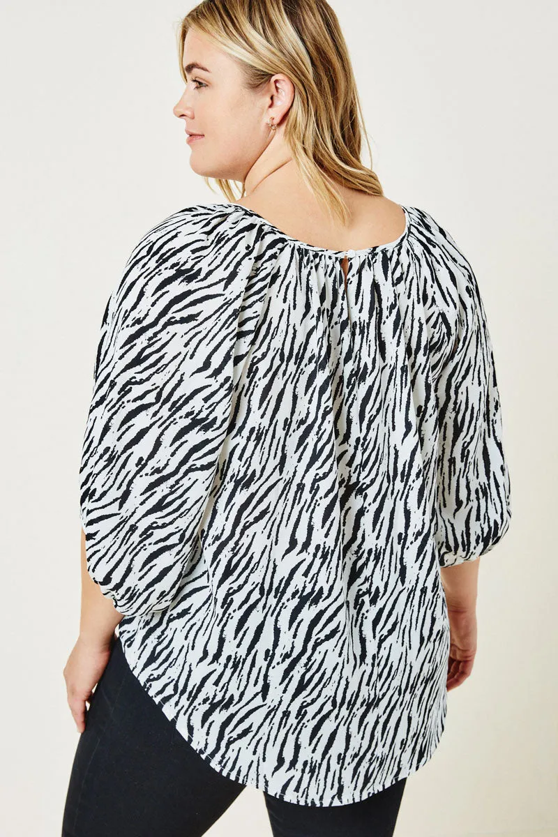 Zena Plus Zebra Front Tie Career Blouse 1XL-3XL