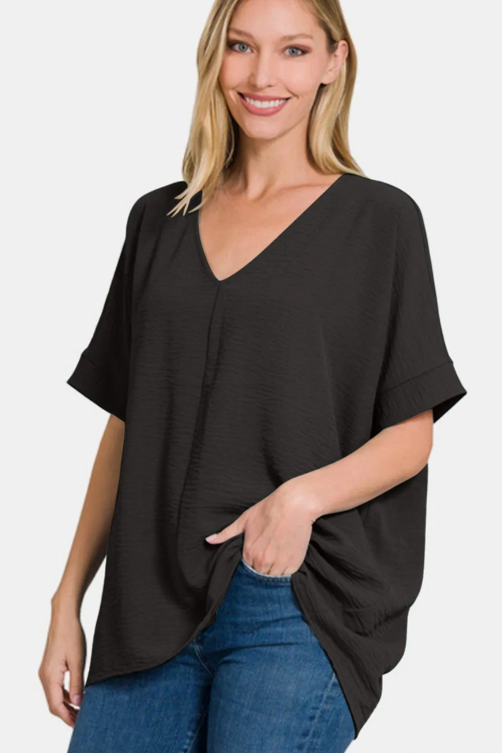 Zenana Full Size V-Neck Short Sleeve Top